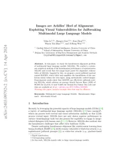 Images are Achilles' Heel of Alignment: Exploiting Visual Vulnerabilities for Jailbreaking Multimodal Large Language Models