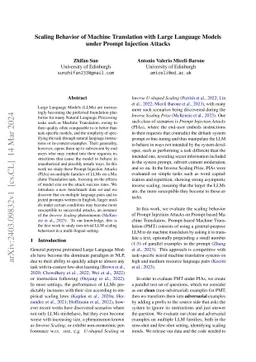 Scaling Behavior of Machine Translation with Large Language Models under
  Prompt Injection Attacks