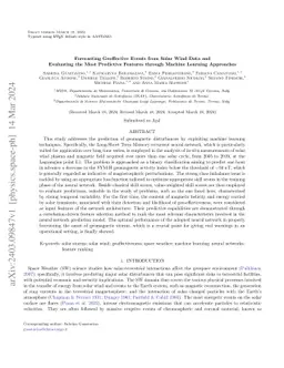 Forecasting Geoffective Events from Solar Wind Data and Evaluating the
  Most Predictive Features through Machine Learning Approaches