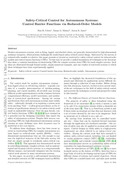 Safety-Critical Control for Autonomous Systems: Control Barrier
  Functions via Reduced-Order Models