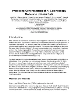 Predicting Generalization of AI Colonoscopy Models to Unseen Data