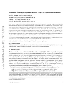 Guidelines for Integrating Value Sensitive Design in Responsible AI
  Toolkits