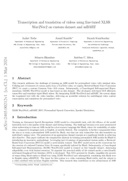 Transcription and translation of videos using fine-tuned XLSR Wav2Vec2
  on custom dataset and mBART