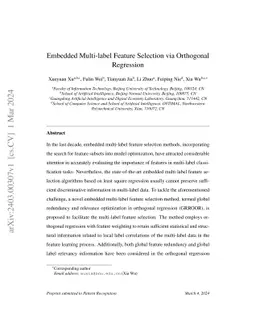 Embedded Multi-label Feature Selection via Orthogonal Regression