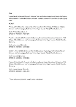 Exploring the dynamic interplay of cognitive load and emotional arousal
  by using multimodal measurements: Correlation of pupil diameter and emotional
  arousal in emotionally engaging tasks