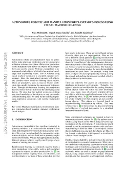 Autonomous Robotic Arm Manipulation for Planetary Missions using Causal
  Machine Learning