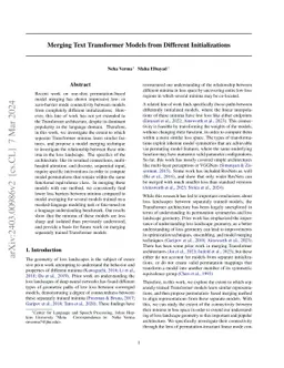 Merging Text Transformer Models from Different Initializations