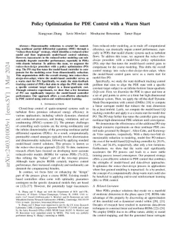Policy Optimization for PDE Control with a Warm Start