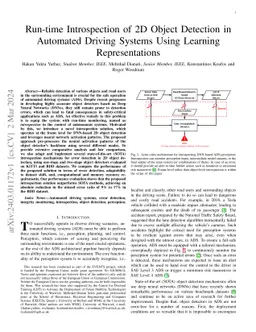 Run-time Introspection of 2D Object Detection in Automated Driving
  Systems Using Learning Representations