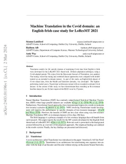 Machine Translation in the Covid domain: an English-Irish case study for
  LoResMT 2021