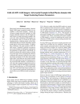 SAR-AE-SFP: SAR Imagery Adversarial Example in Real Physics domain with
  Target Scattering Feature Parameters
