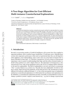 A Two-Stage Algorithm for Cost-Efficient Multi-instance Counterfactual
  Explanations