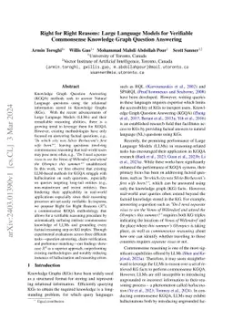 Right for Right Reasons: Large Language Models for Verifiable Commonsense Knowledge Graph Question Answering