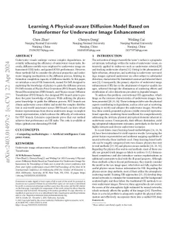 Learning A Physical-aware Diffusion Model Based on Transformer for
  Underwater Image Enhancement