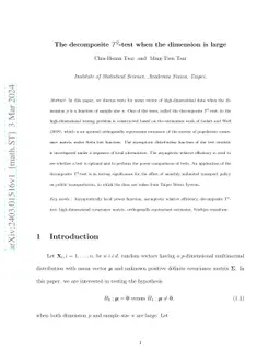 The decomposite $T^{2}$-test when the dimension is large