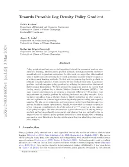 Towards Provable Log Density Policy Gradient