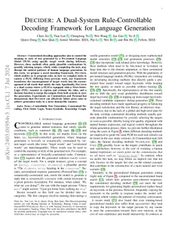 DECIDER: A Dual-System Rule-Controllable Decoding Framework for Language Generation