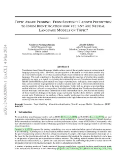 Topic Aware Probing: From Sentence Length Prediction to Idiom
  Identification how reliant are Neural Language Models on Topic?