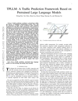TPLLM: A Traffic Prediction Framework Based on Pretrained Large Language
  Models