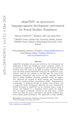 adaptNMT: an open-source, language-agnostic development environment for
  Neural Machine Translation