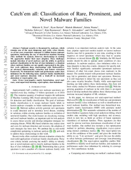 Catchém all: Classification of Rare, Prominent, and Novel Malware
  Families