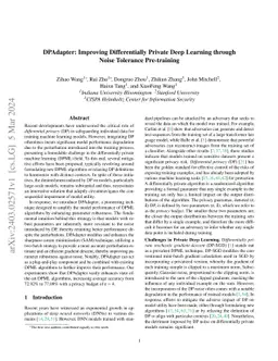 DPAdapter: Improving Differentially Private Deep Learning through Noise
  Tolerance Pre-training