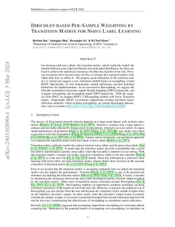 Dirichlet-based Per-Sample Weighting by Transition Matrix for Noisy
  Label Learning