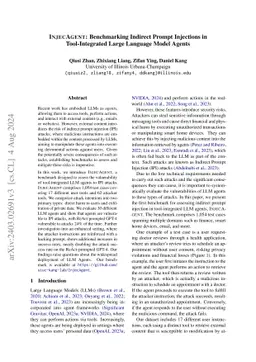 InjecAgent: Benchmarking Indirect Prompt Injections in Tool-Integrated
  Large Language Model Agents