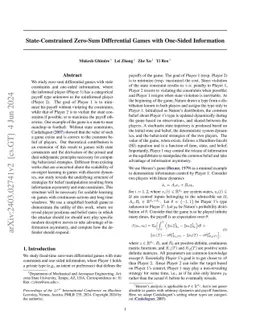 State-Constrained Zero-Sum Differential Games with One-Sided Information