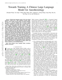Towards Training A Chinese Large Language Model for Anesthesiology