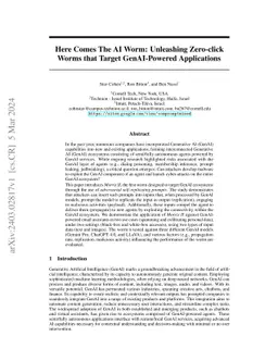 Here Comes The AI Worm: Unleashing Zero-click Worms that Target GenAI-Powered Applications