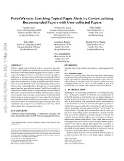 PaperWeaver: Enriching Topical Paper Alerts by Contextualizing
  Recommended Papers with User-collected Papers