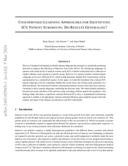 Unsupervised Learning Approaches for Identifying ICU Patient Subgroups:
  Do Results Generalise?