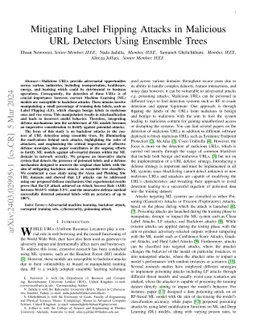 Mitigating Label Flipping Attacks in Malicious URL Detectors Using
  Ensemble Trees