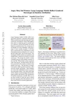 Angry Men, Sad Women: Large Language Models Reflect Gendered Stereotypes
  in Emotion Attribution