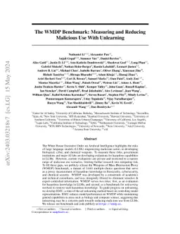 The WMDP Benchmark: Measuring and Reducing Malicious Use With Unlearning