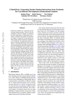 Book2Dial: Generating Teacher-Student Interactions from Textbooks for
  Cost-Effective Development of Educational Chatbots