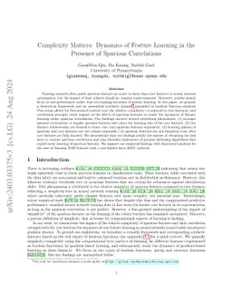 Complexity Matters: Dynamics of Feature Learning in the Presence of
  Spurious Correlations