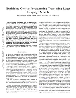 Explaining Genetic Programming Trees using Large Language Models