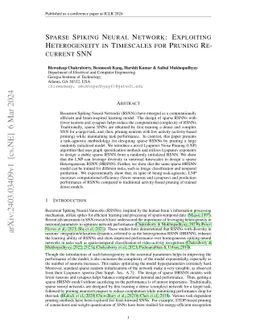 Sparse Spiking Neural Network: Exploiting Heterogeneity in Timescales
  for Pruning Recurrent SNN