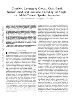 CrossNet: Leveraging Global, Cross-Band, Narrow-Band, and Positional
  Encoding for Single- and Multi-Channel Speaker Separation