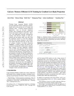 GaLore: Memory-Efficient LLM Training by Gradient Low-Rank Projection