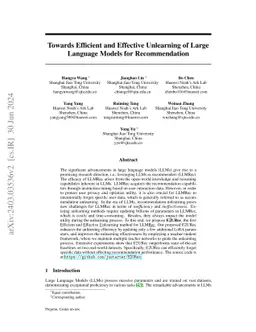 Towards Efficient and Effective Unlearning of Large Language Models for
  Recommendation