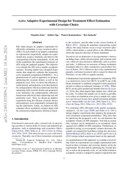Active Adaptive Experimental Design for Treatment Effect Estimation with
  Covariate Choices