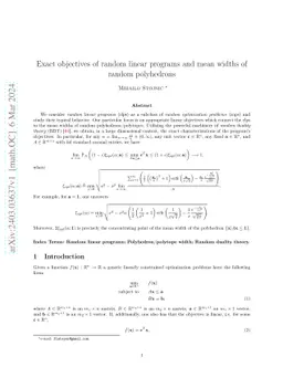 Exact objectives of random linear programs and mean widths of random
  polyhedrons