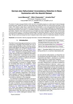 German also Hallucinates! Inconsistency Detection in News Summaries with
  the Absinth Dataset