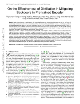 On the Effectiveness of Distillation in Mitigating Backdoors in
  Pre-trained Encoder