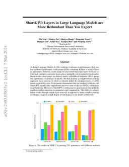 ShortGPT: Layers in Large Language Models are More Redundant Than You
  Expect