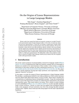 On the Origins of Linear Representations in Large Language Models