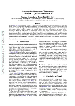 Impoverished Language Technology: The Lack of (Social) Class in NLP